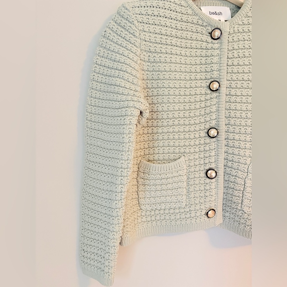 NEW Ba&sh Bash Gaspard Tweed Cardigan Jacket in Light Pastel Green | size 1 / S - Picture 8 of 13